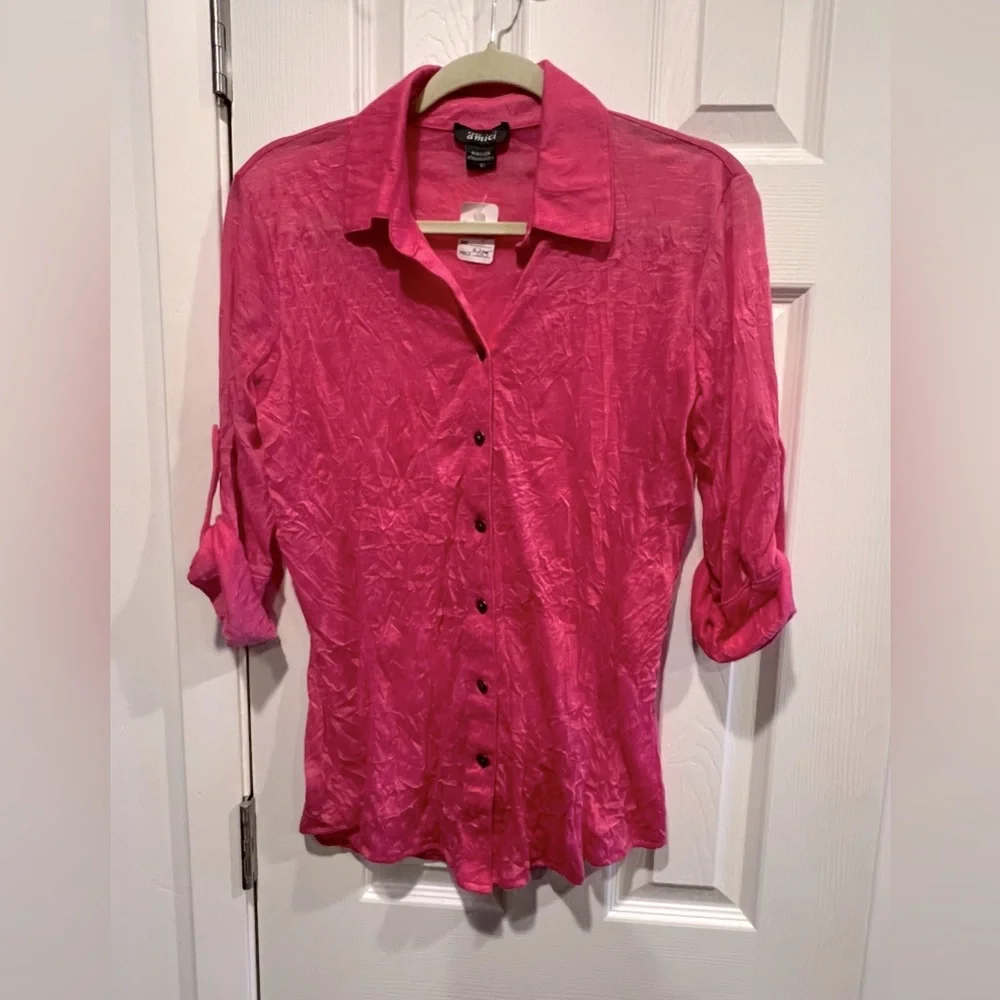 NWT-Pure Amici pink button down shirt with roll up sleeves - Picture 1 of 4